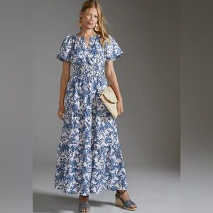 Anthropologie The Somerset Maxi Dress in Blue Floral, Size Small